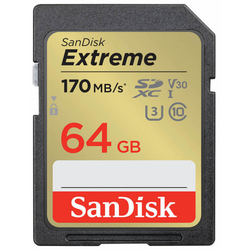 SANDISK SDXC 64GB EXTREME 170 MB/s UHS-I, Class 10, U3, V30